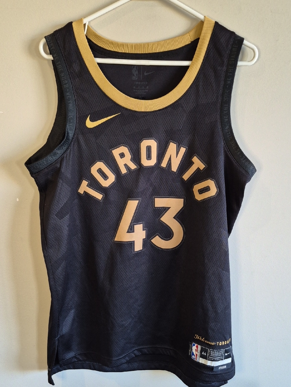 Nike Toronto 43 Men's Black and Gold Basketball Jersey